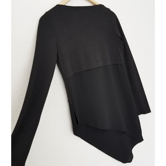ZARA Long Sleeve Asymmetric Tiered Layered Top Tunic Blouse S Black Minimalist - Picture 10 of 12